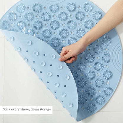 Shower Mat, Round Shower Stall Mat, PVC Bathtub Mat, Non Slip Bath Mat with Suction Cups and Drain Holes, Machine Washable for Bathroom Bathtub Swimming Pool(21.65in,Pink)