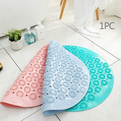 Shower Mat, Round Shower Stall Mat, PVC Bathtub Mat, Non Slip Bath Mat with Suction Cups and Drain Holes, Machine Washable for Bathroom Bathtub Swimming Pool(21.65in,Pink)