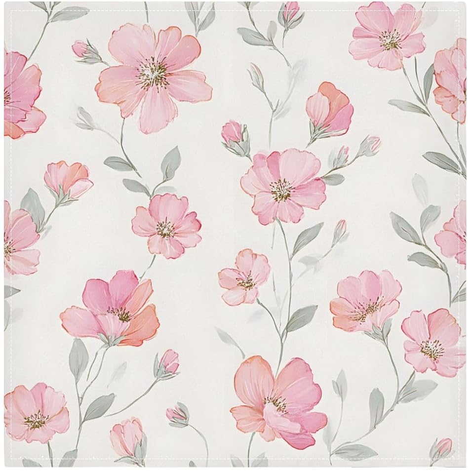 Pink Floral Cream Cloth Napkins 6pcs/Set 20 x 20 Inch Washable Polyester Dinner Napkins - Great for Weddings Parties Holiday Dinner & More