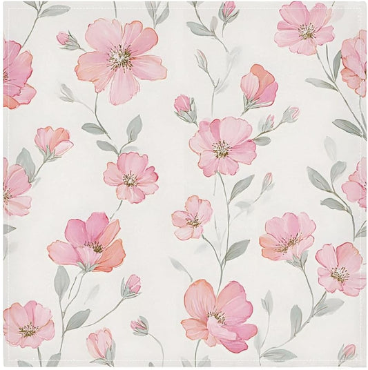 Pink Floral Cream Cloth Napkins 6pcs/Set 20 x 20 Inch Washable Polyester Dinner Napkins - Great for Weddings Parties Holiday Dinner & More