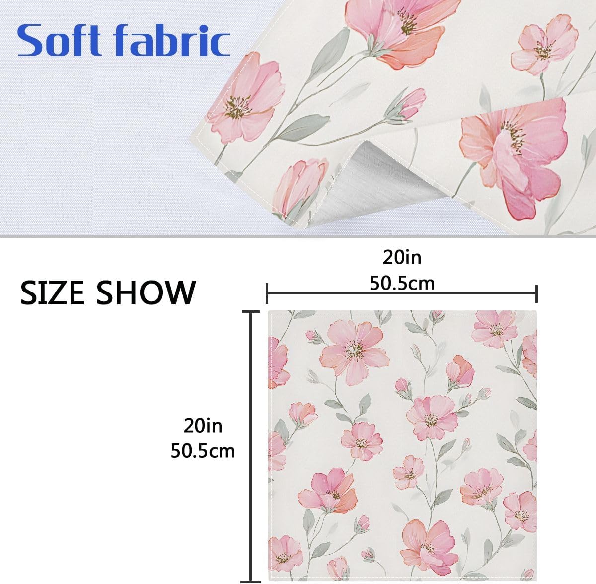 Pink Floral Cream Cloth Napkins 6pcs/Set 20 x 20 Inch Washable Polyester Dinner Napkins - Great for Weddings Parties Holiday Dinner & More