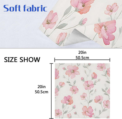 Pink Floral Cream Cloth Napkins 6pcs/Set 20 x 20 Inch Washable Polyester Dinner Napkins - Great for Weddings Parties Holiday Dinner & More