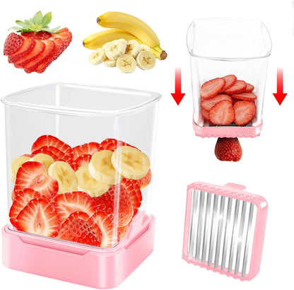 Strawberry Slicer Cup, Fruit Cutter – Quick-Slice, Meal Prep, Pink