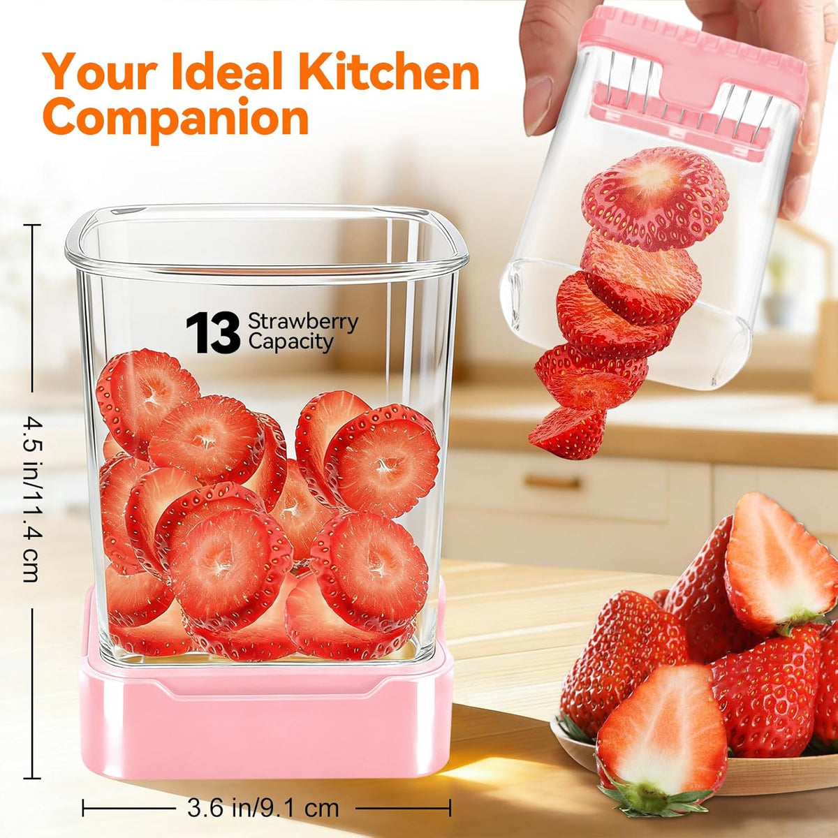 Strawberry Slicer Cup, Fruit Cutter – Quick-Slice, Meal Prep, Pink