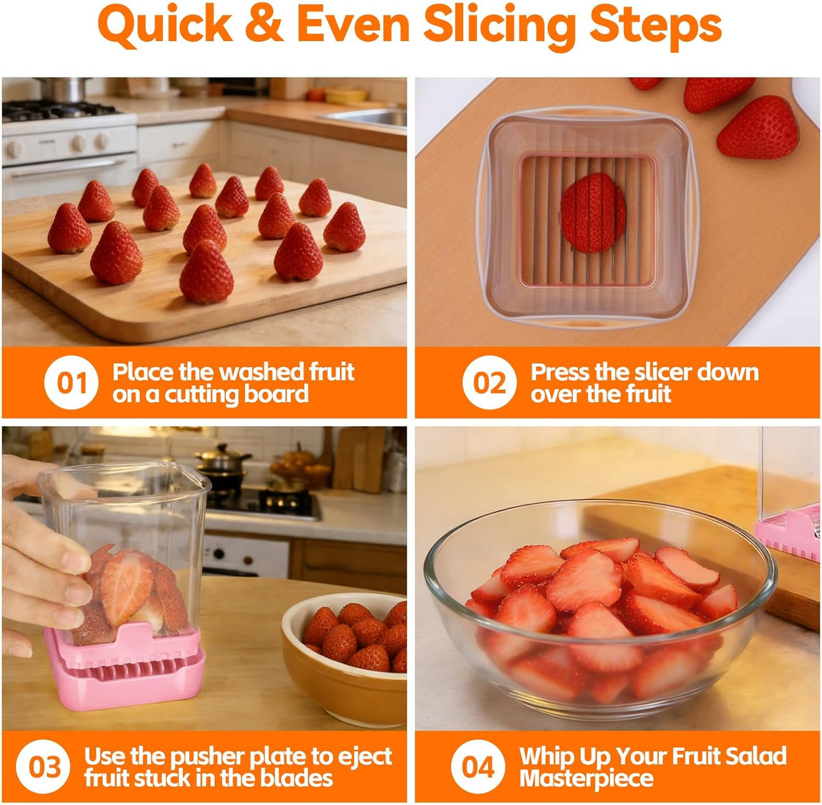 Strawberry Slicer Cup, Fruit Cutter – Quick-Slice, Meal Prep, Pink