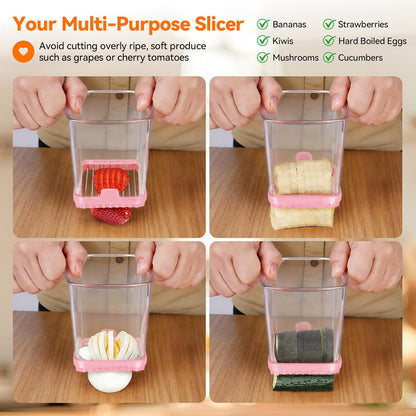 Strawberry Slicer Cup, Fruit Cutter – Quick-Slice, Meal Prep, Pink