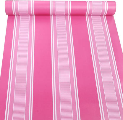 Self Adhesive Vinyl Rose and Pink Stripe Peel and Stick Wallpaper Shelf Liner for Walls Nursery Girls Bedroom Cabinets Dresser Drawer Furniture Decal Removable Waterproof 17.7x117 Inches