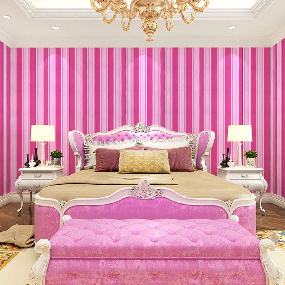 Self Adhesive Vinyl Rose and Pink Stripe Peel and Stick Wallpaper Shelf Liner for Walls Nursery Girls Bedroom Cabinets Dresser Drawer Furniture Decal Removable Waterproof 17.7x117 Inches