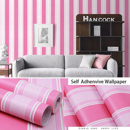 Self Adhesive Vinyl Rose and Pink Stripe Peel and Stick Wallpaper Shelf Liner for Walls Nursery Girls Bedroom Cabinets Dresser Drawer Furniture Decal Removable Waterproof 17.7x117 Inches