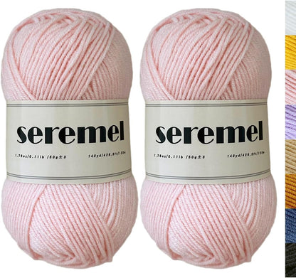 2 Pcs Crochet Yarn, 2 Balls of 100g/280Yards Soft Acrylic Yarns, Assorted Colors 4-ply Yarn for Crocheting and Knitting/DIY (Baby Pink-2)