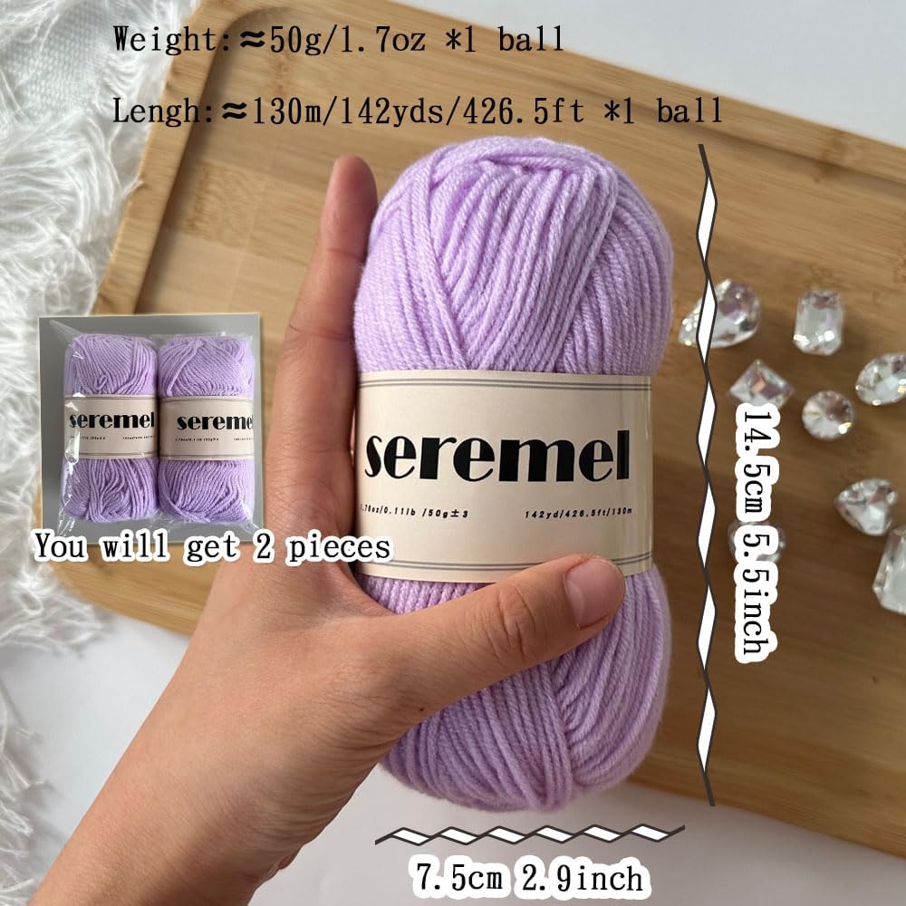2 Pcs Crochet Yarn, 2 Balls of 100g/280Yards Soft Acrylic Yarns, Assorted Colors 4-ply Yarn for Crocheting and Knitting/DIY (Baby Pink-2)