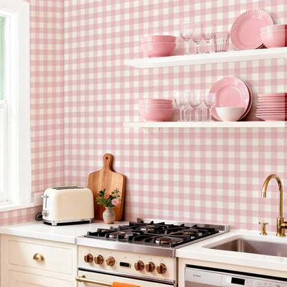 Plaid Peel and Stick Wallpaper, Pink, 17.7 x 197 in