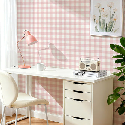 Plaid Peel and Stick Wallpaper, Pink, 17.7 x 197 in