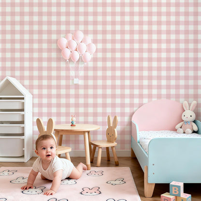 Plaid Peel and Stick Wallpaper, Pink, 17.7 x 197 in