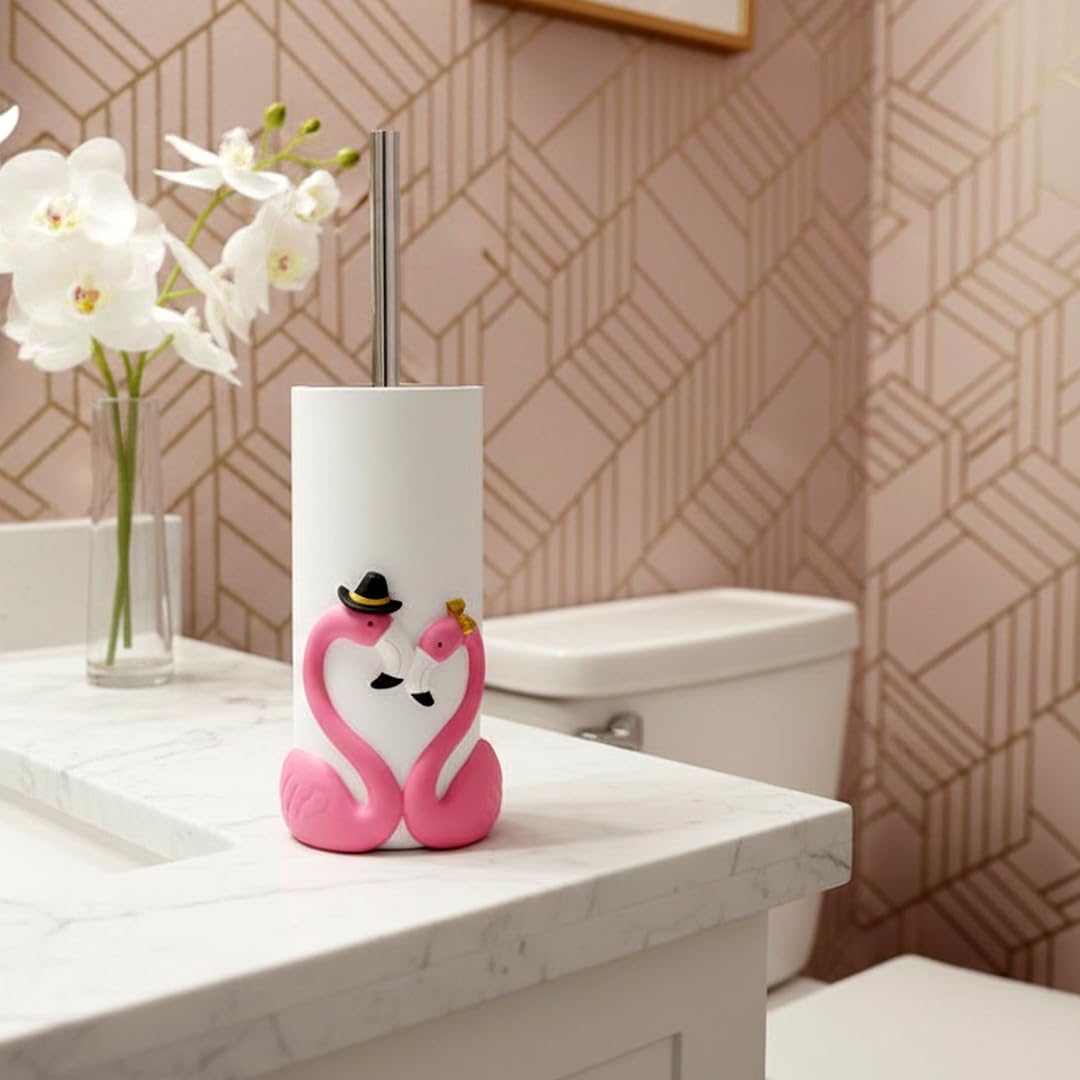 15 Inch Pink Toilet Brush Holder Set, Bathroom Storage