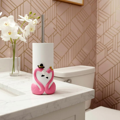 15 Inch Pink Toilet Brush Holder Set, Bathroom Storage