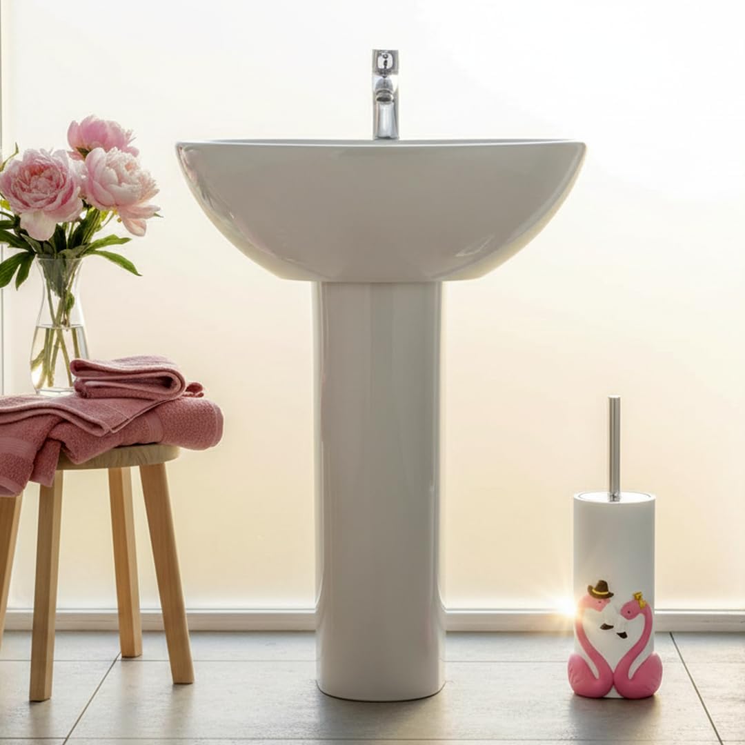 15 Inch Pink Toilet Brush Holder Set, Bathroom Storage