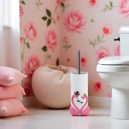 15 Inch Pink Toilet Brush Holder Set, Bathroom Storage