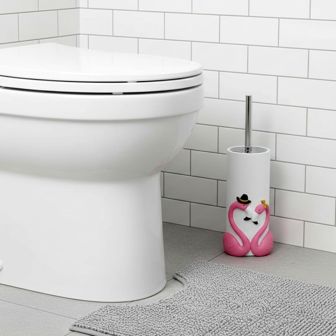15 Inch Pink Toilet Brush Holder Set, Bathroom Storage
