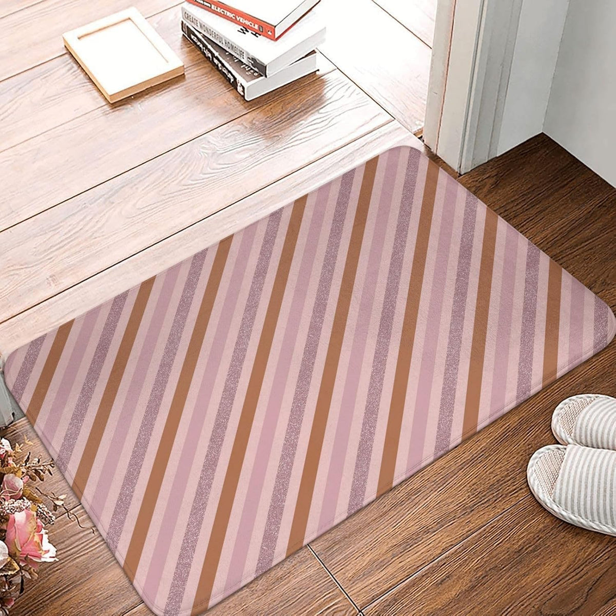 Pink Diagonal Stripe Print Bathroom Rugs 16x24 Inches, Non-Slip Absorbent Bath Mat Rugs, Machine Washable Bath Mats Shower Rug for Bathroom