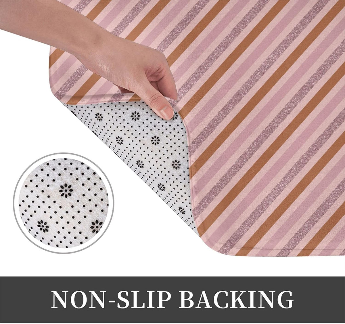 Pink Diagonal Stripe Print Bathroom Rugs 16x24 Inches, Non-Slip Absorbent Bath Mat Rugs, Machine Washable Bath Mats Shower Rug for Bathroom