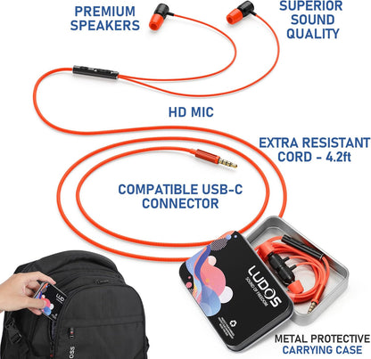 Ultra Wired Earbuds in-Ear Headphones, 5 Years Warranty, Earphones with Microphone, Noise Isolating Ear Buds, Memory Foam for iPhone, Samsung, School Students, Kids, Women, Small Ears - Coral