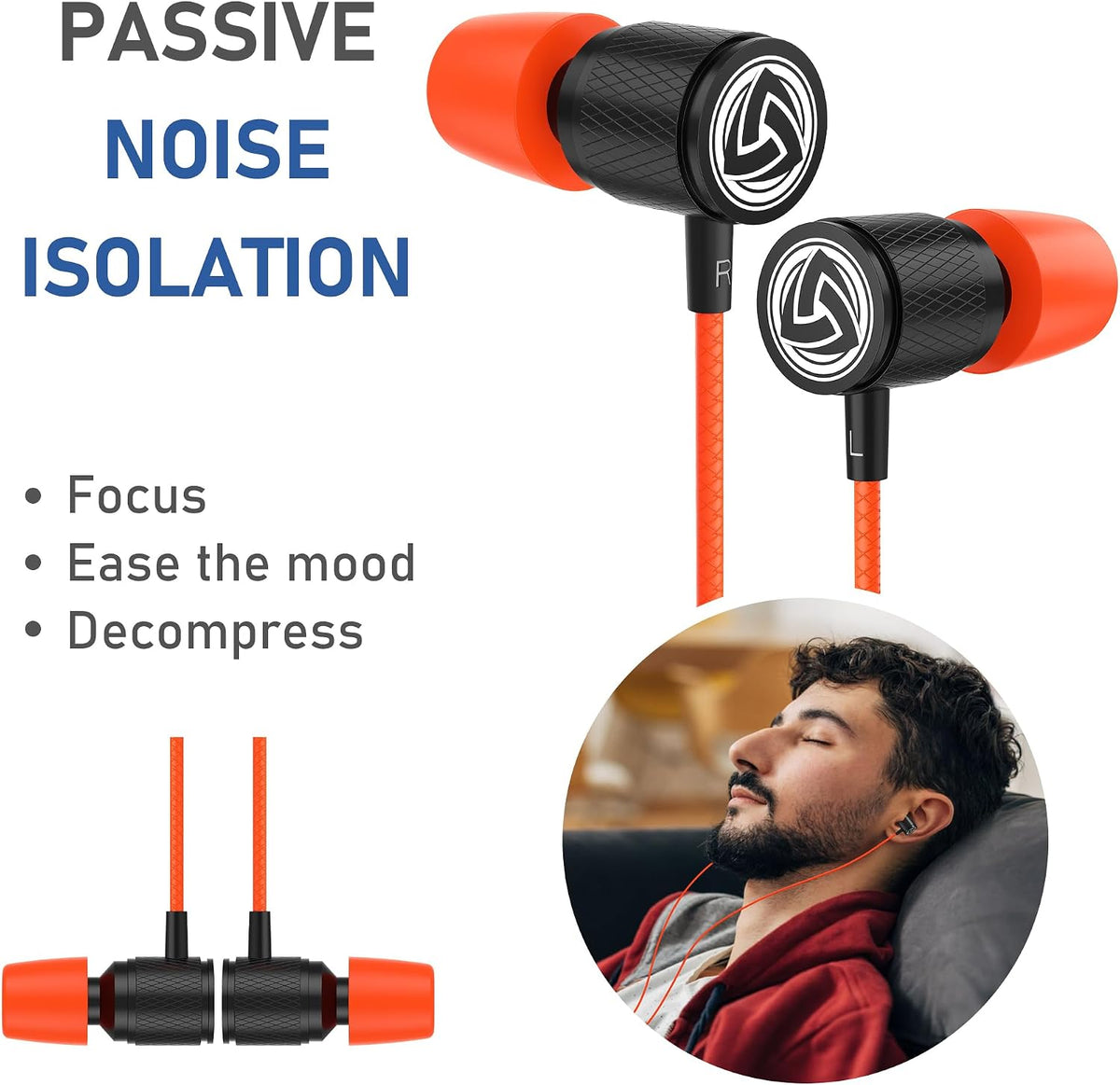 Ultra Wired Earbuds in-Ear Headphones, 5 Years Warranty, Earphones with Microphone, Noise Isolating Ear Buds, Memory Foam for iPhone, Samsung, School Students, Kids, Women, Small Ears - Coral
