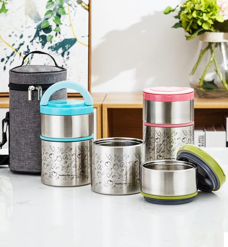 2 Tier Vacuum Insulated Stainless Steel Thermal Lunch Box,32OZ