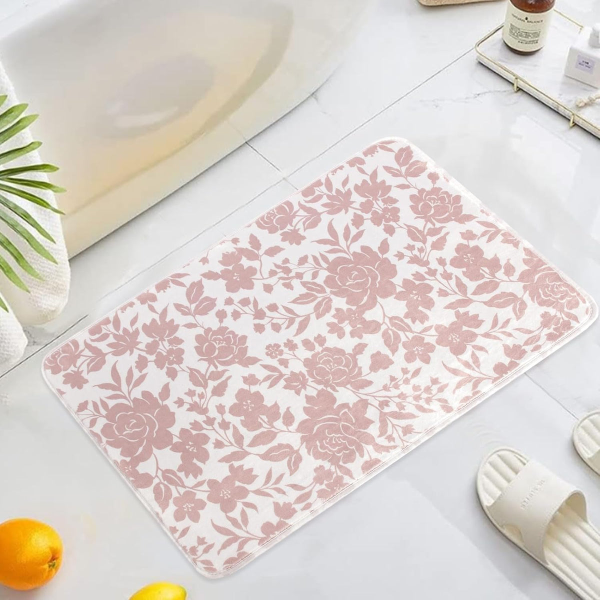 Pink Floral Mat for Bathroom Non Slip, Mauve Rose Fluffy Absorbent Microfiber Bath mat Washable, Aesthetic Bathroom Rugs, Cute Bath mat for Shower Sink, 20" x 30"