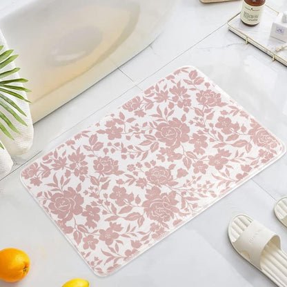 Pink Floral Mat for Bathroom Non Slip, Mauve Rose Fluffy Absorbent Microfiber Bath mat Washable, Aesthetic Bathroom Rugs, Cute Bath mat for Shower Sink, 20" x 30"
