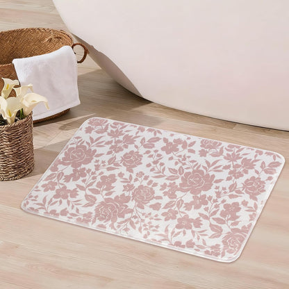 Pink Floral Mat for Bathroom Non Slip, Mauve Rose Fluffy Absorbent Microfiber Bath mat Washable, Aesthetic Bathroom Rugs, Cute Bath mat for Shower Sink, 20" x 30"