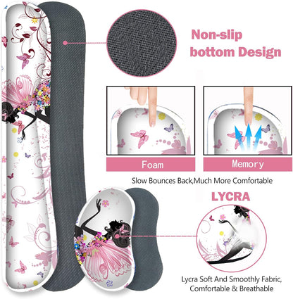 Extended Gaming Mouse Pad Set, Keyboard Wrist Rest Support Pad + Wrist Cushion + XXL Large Mouse Pad + Coaster, Stitched Edge, Non-Slip, Memory Foam Desk Mat, Pink Butterfly Girl