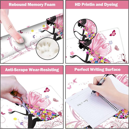 Extended Gaming Mouse Pad Set, Keyboard Wrist Rest Support Pad + Wrist Cushion + XXL Large Mouse Pad + Coaster, Stitched Edge, Non-Slip, Memory Foam Desk Mat, Pink Butterfly Girl