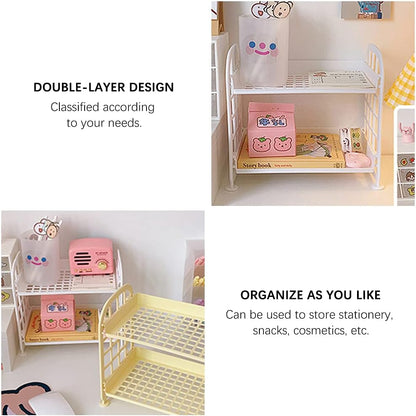 Desktop Rack Cosmetic Stationery Storage Holder, 2-Tier Multifunctional Plastic Shelf Makeup Organizer for Skincare Office Kitchen Bedroom Bathroom Home (Pink)