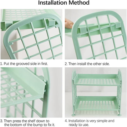 Desktop Rack Cosmetic Stationery Storage Holder, 2-Tier Multifunctional Plastic Shelf Makeup Organizer for Skincare Office Kitchen Bedroom Bathroom Home (Pink)