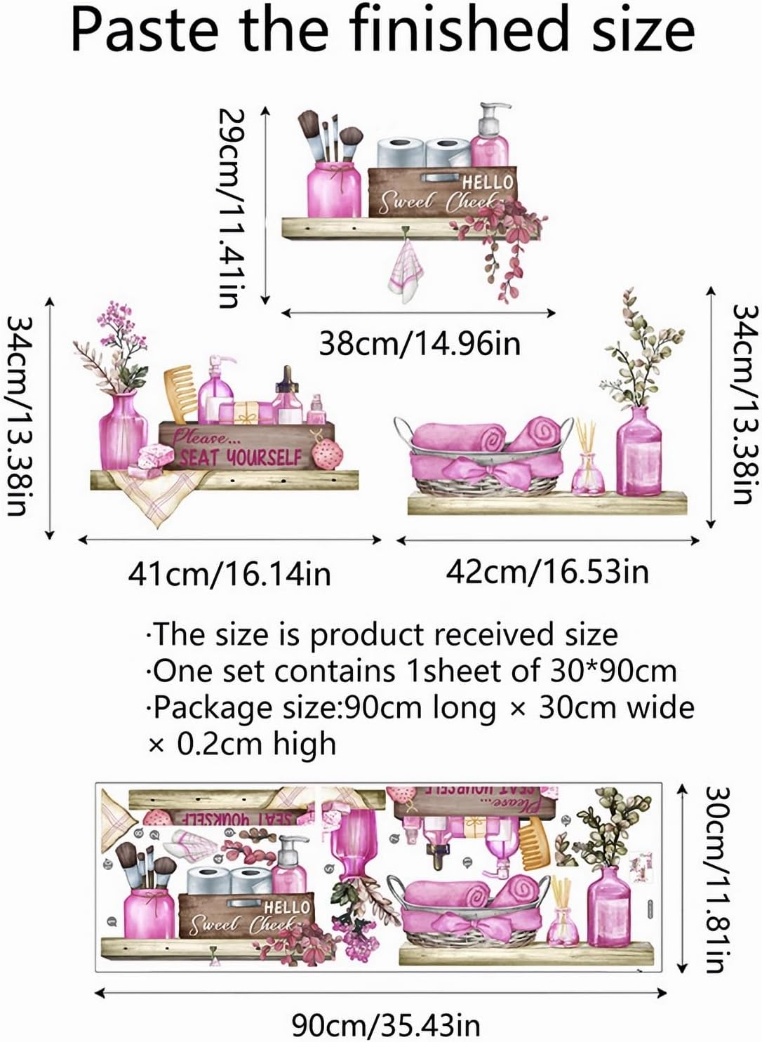Pink Towel Shelf Wall Stickers Cosmetic Brush Organizer Wall Decal