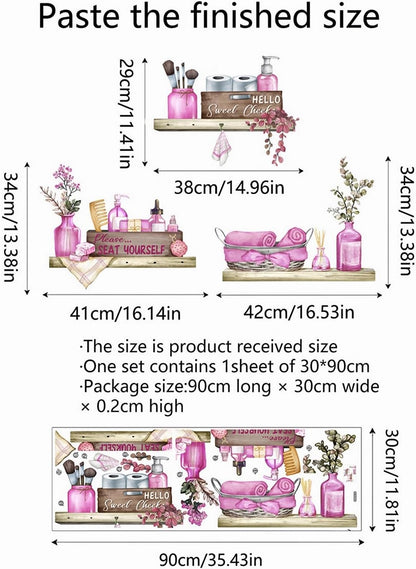 Pink Towel Shelf Wall Stickers Cosmetic Brush Organizer Wall Decal