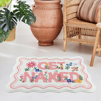 SHIYUE Cute Get Naked Flower Bath Mat，Ultra Soft and Fluffy Microfiber Water Absorption Non Slip Mat for Bedroom Kitchen Bathroom Rug(18"×26" Pink)