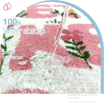 SHIYUE Cute Get Naked Flower Bath Mat，Ultra Soft and Fluffy Microfiber Water Absorption Non Slip Mat for Bedroom Kitchen Bathroom Rug(18"×26" Pink)