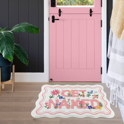 SHIYUE Cute Get Naked Flower Bath Mat，Ultra Soft and Fluffy Microfiber Water Absorption Non Slip Mat for Bedroom Kitchen Bathroom Rug(18"×26" Pink)