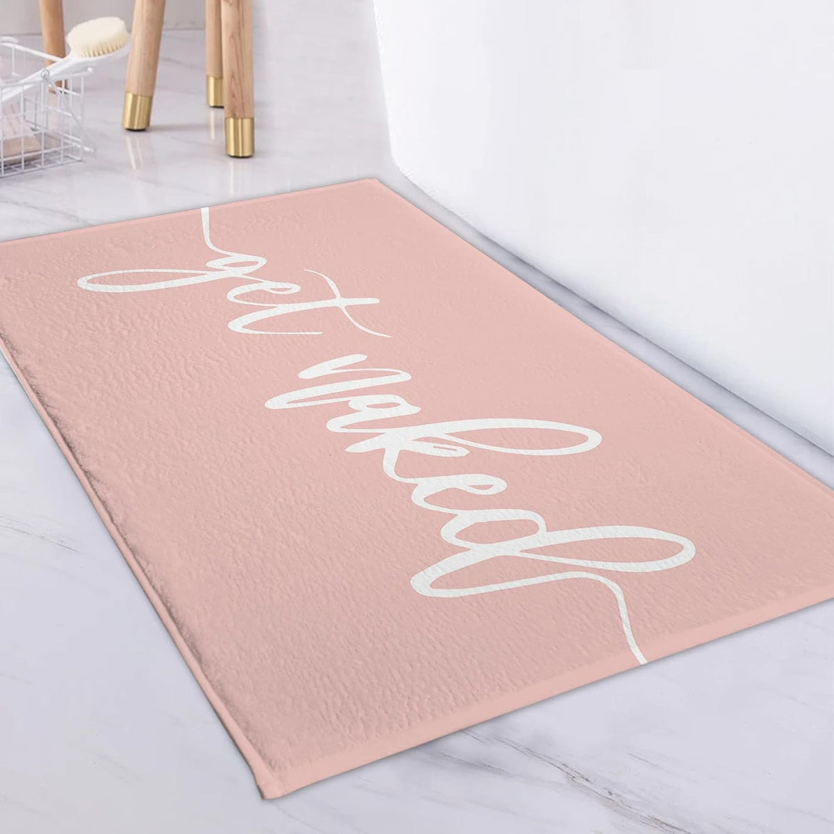Get Naked Bath Mat for Bathroom, White Font Cute Funny Quotes Pink Bathroom Rug Bath Rug, Soft Memory Foam Bathmat Bathroom Floor Mat Non Slip Absorbent Bathroom Mat Bathroom Carpet, 32x20 Inch