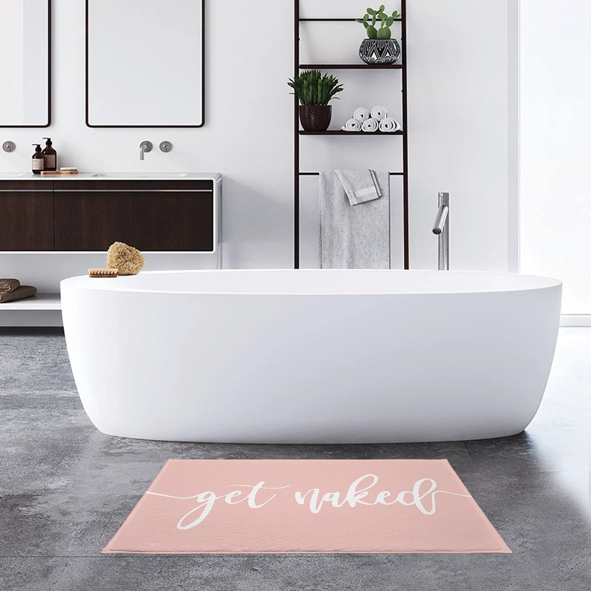 Get Naked Bath Mat for Bathroom, White Font Cute Funny Quotes Pink Bathroom Rug Bath Rug, Soft Memory Foam Bathmat Bathroom Floor Mat Non Slip Absorbent Bathroom Mat Bathroom Carpet, 32x20 Inch