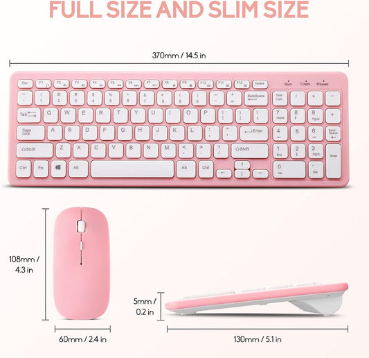 Wireless Keyboard and Mouse Combo, Compact Quiet Wireless Keyboard and Mouse Set 2.4G Ultra-Thin Sleek Design for Windows, Computer, Desktop, PC, Notebook, Laptop (Pink)