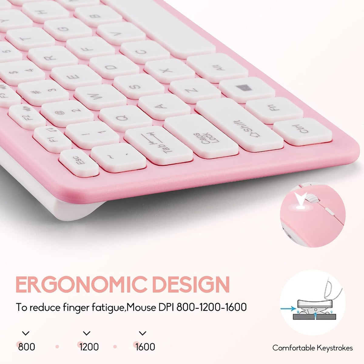 Wireless Keyboard and Mouse Combo, Compact Quiet Wireless Keyboard and Mouse Set 2.4G Ultra-Thin Sleek Design for Windows, Computer, Desktop, PC, Notebook, Laptop (Pink)