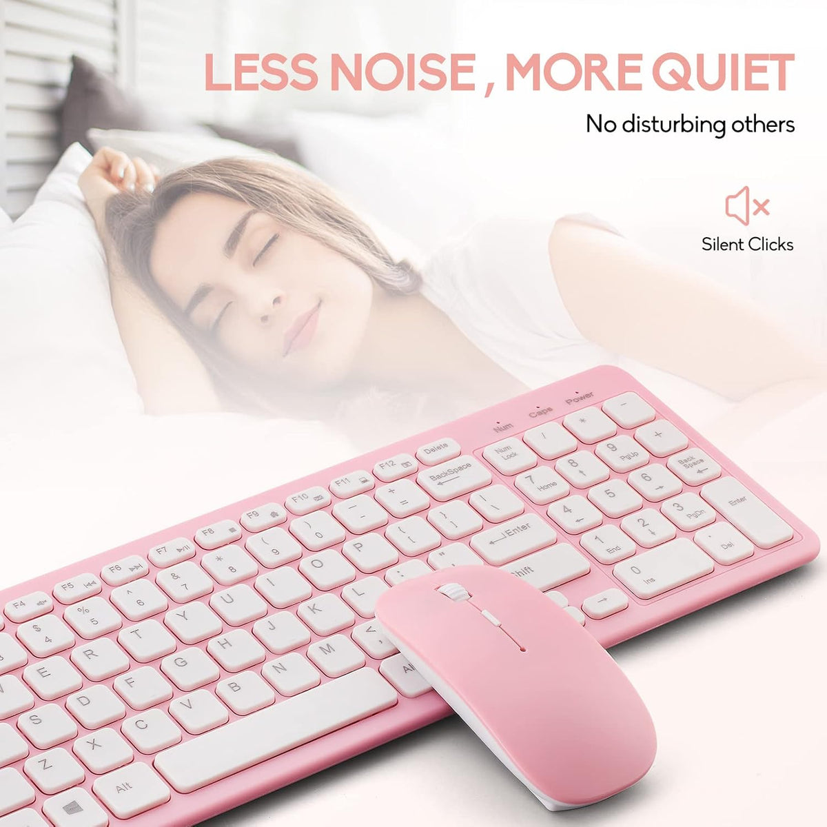 Wireless Keyboard and Mouse Combo, Compact Quiet Wireless Keyboard and Mouse Set 2.4G Ultra-Thin Sleek Design for Windows, Computer, Desktop, PC, Notebook, Laptop (Pink)