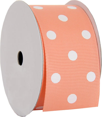Peach Grosgrain Dot Ribbon - 1 1/2" x 5 yd | White-dot printed grosgrain ribbon - perfect for bows, hair clips, gift wrapping & DIY decorations