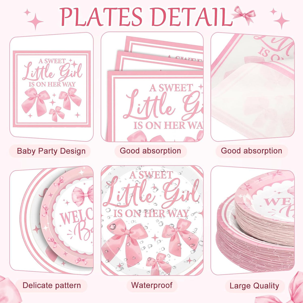 400 Pcs Pink Bows Baby Shower Party Decoration Girl for 50