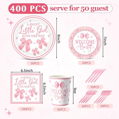 400 Pcs Pink Bows Baby Shower Party Decoration Girl for 50