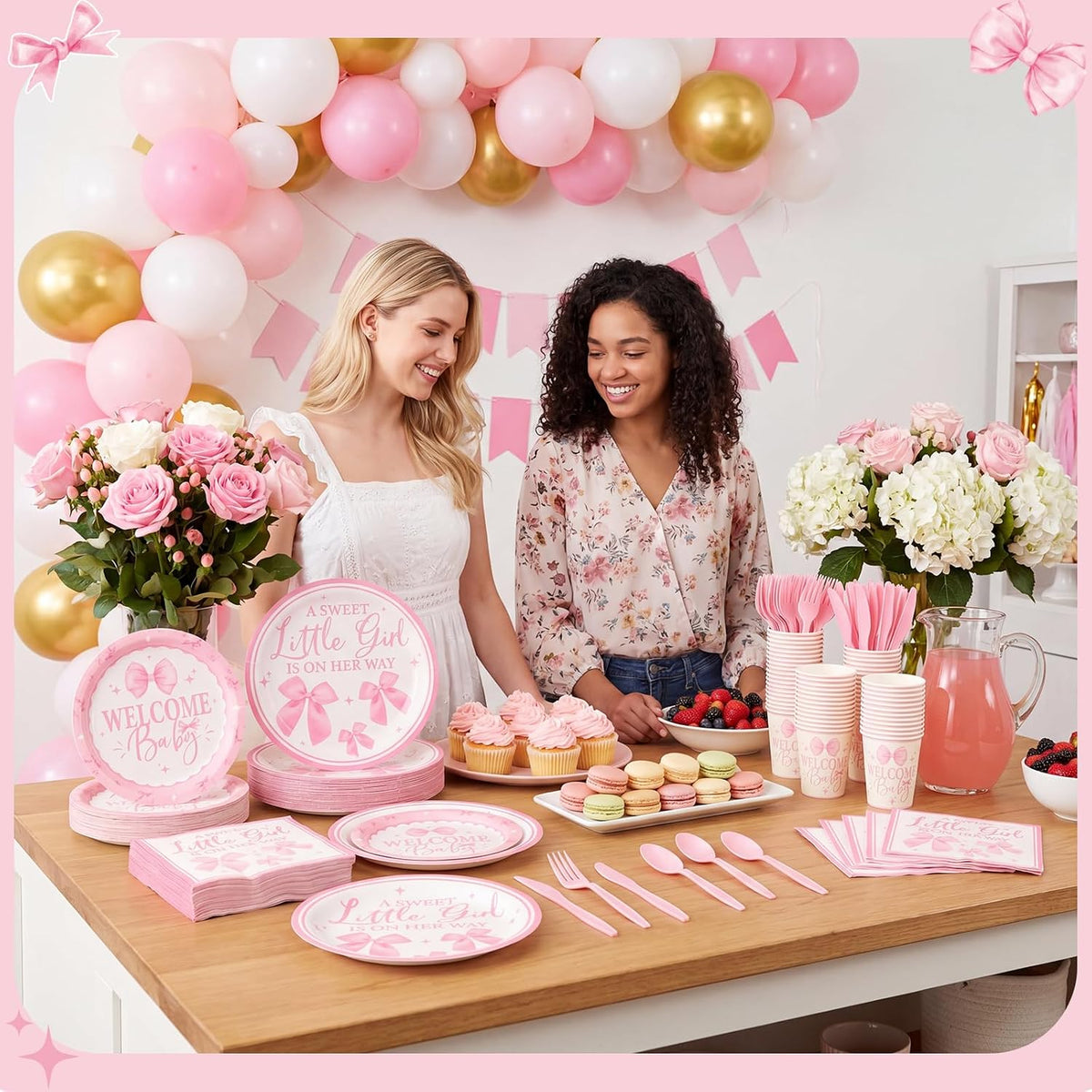 400 Pcs Pink Bows Baby Shower Party Decoration Girl for 50