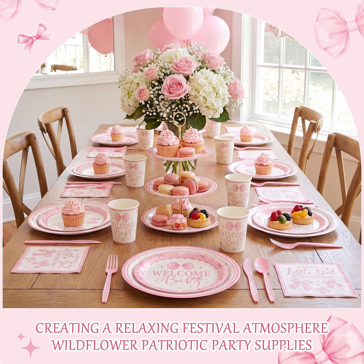 400 Pcs Pink Bows Baby Shower Party Decoration Girl for 50